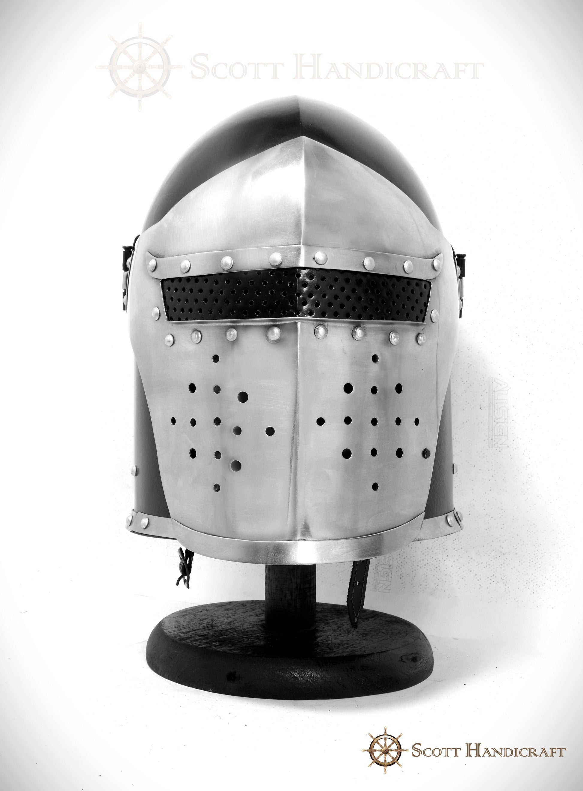 Barbuta Visored Medieval Knights Templar Crusader Helmet (Black) by Scott Handicrafts - collectiblegiftitems