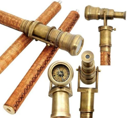 Brass Telescope & Compass Handle Walking Stick - collectiblegiftitems