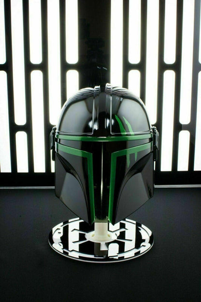 Mandalorian Steel Helmet Medieval Star Wars Black Series Black Green Wearable - collectiblegiftitems