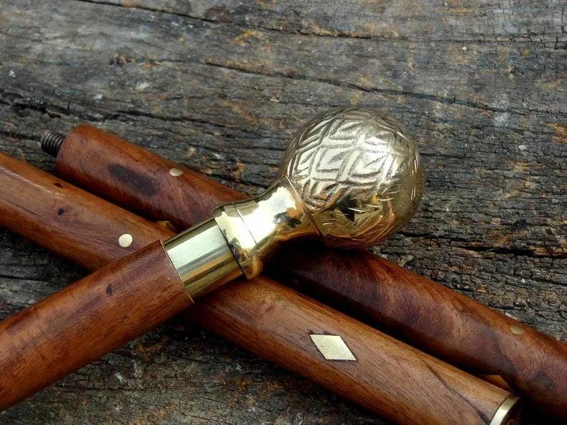 Victorian Apple Puma Brass Handle Walking Stick - collectiblegiftitems