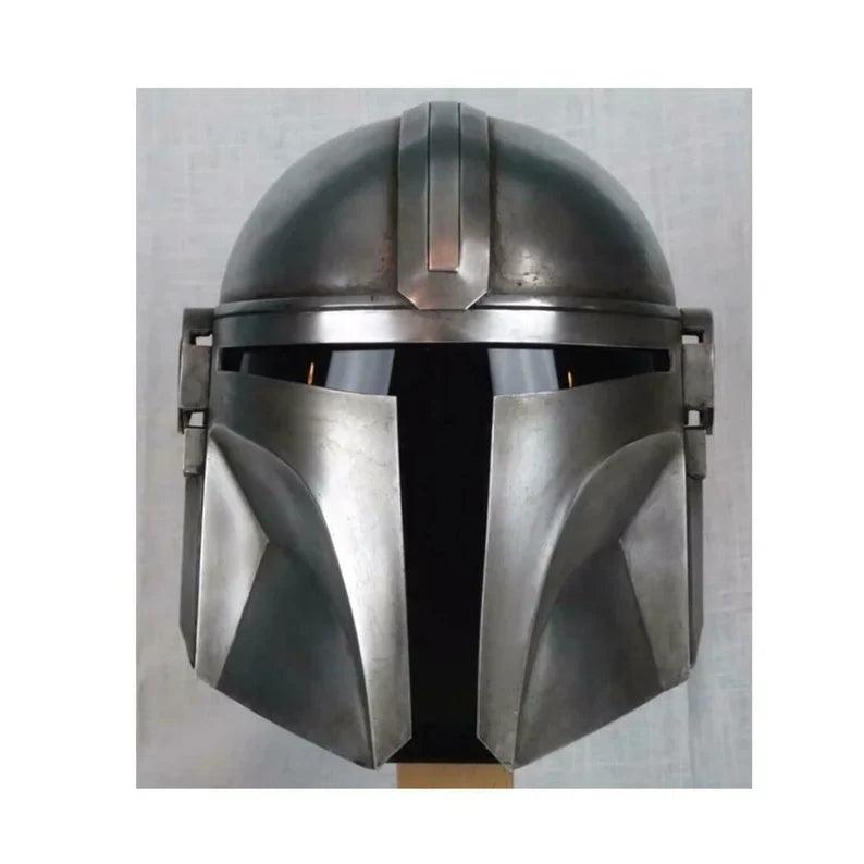 Metal Steel Mandalorian Helmet With Liner and Chin Strap For LARP/Cosplay/Role Play Halloween Costume - collectiblegiftitems