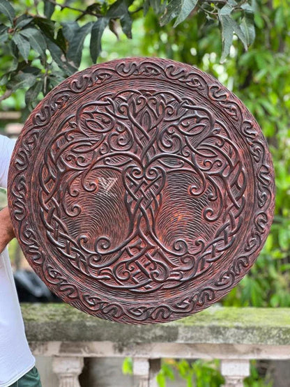 Viking Round Carving Shield, 24 Inch Knight Battle Medieval Warrior Ship Armor Wooden Shield Best Wall Décor Gifts - collectiblegiftitems