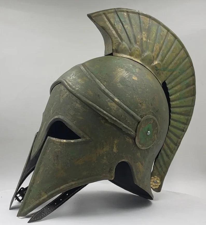 Greek Corianthian Helmet Rusty Oxidised Look Metal Helmet for cosplay Best Gift for Him - collectiblegiftitems