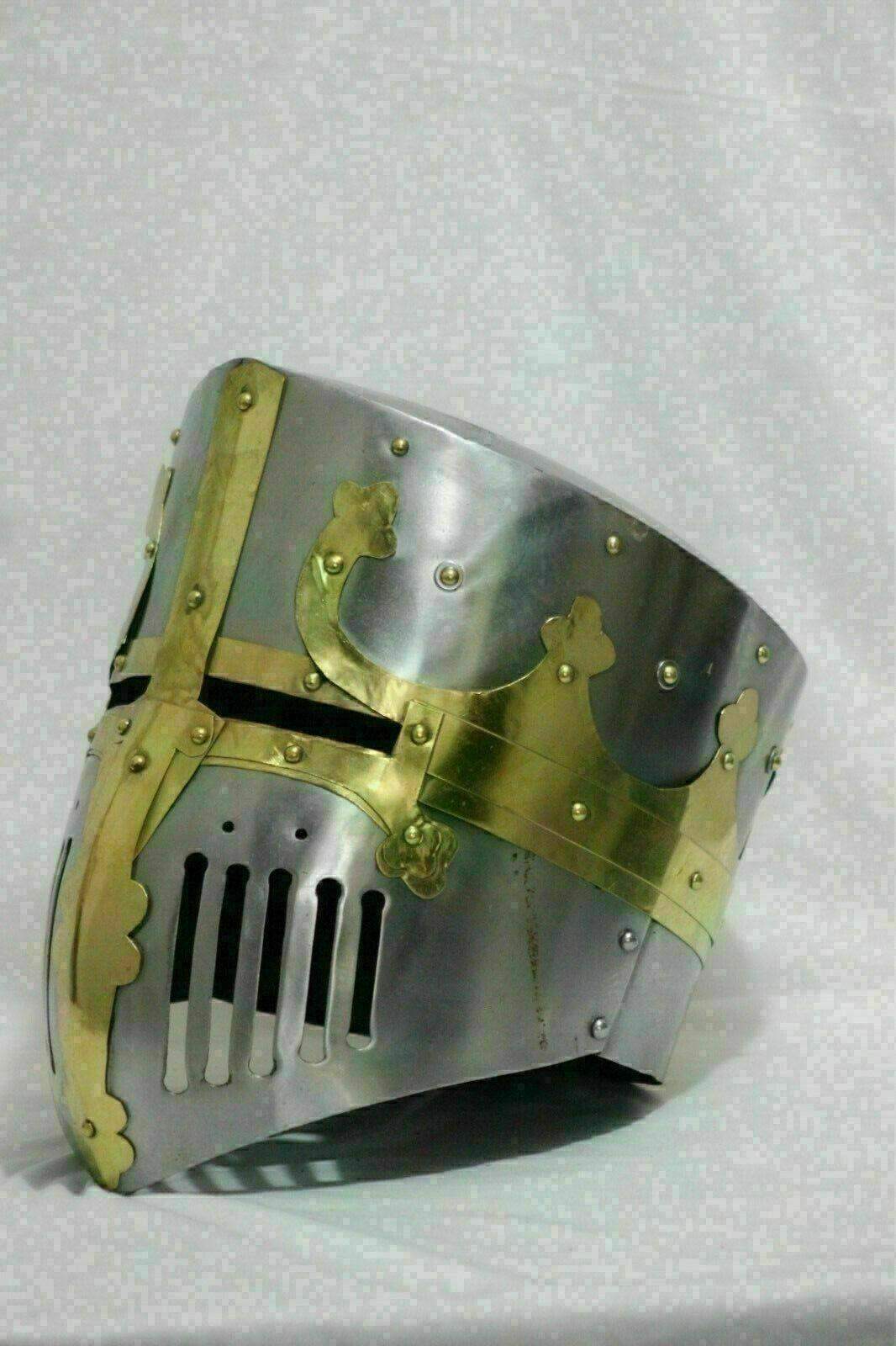 18 gauge Medieval Crusader Great Helmet knight Templar Helmet - collectiblegiftitems