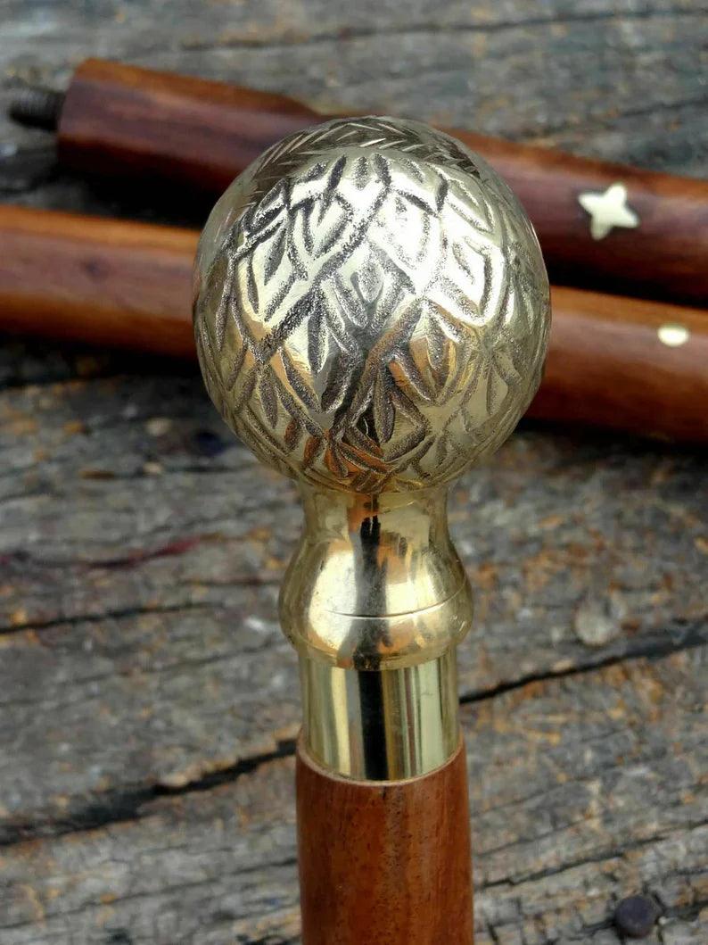 Victorian Apple Puma Brass Handle Walking Stick - collectiblegiftitems