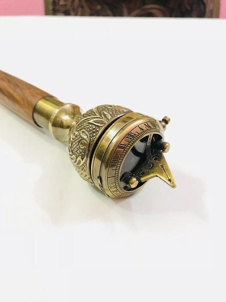 Compass Push button Sundial Handle Home Décor Walking Stick-canes Victorian - collectiblegiftitems