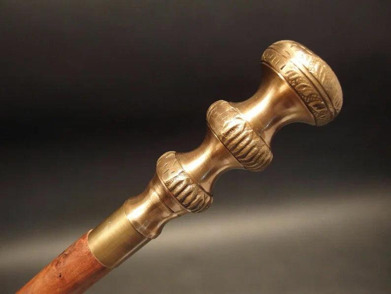 Antique Old Brass design rope spiral Brown Wooden Walking Stick - collectiblegiftitems