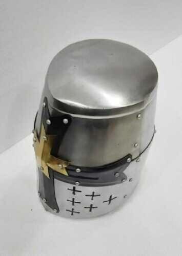 Medieval Knight Armor Crusader Templar Helmet Brass Helm Mason's gift Cross LARP - collectiblegiftitems