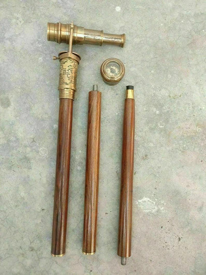 Victorian Telescope Compass Working On Top Spyglass Handle Walking Stick - collectiblegiftitems