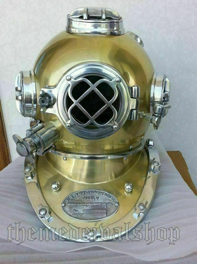 Diving Helmet Us Navy Mark V Antique Brass Steel Full Size Maritime Gift - collectiblegiftitems