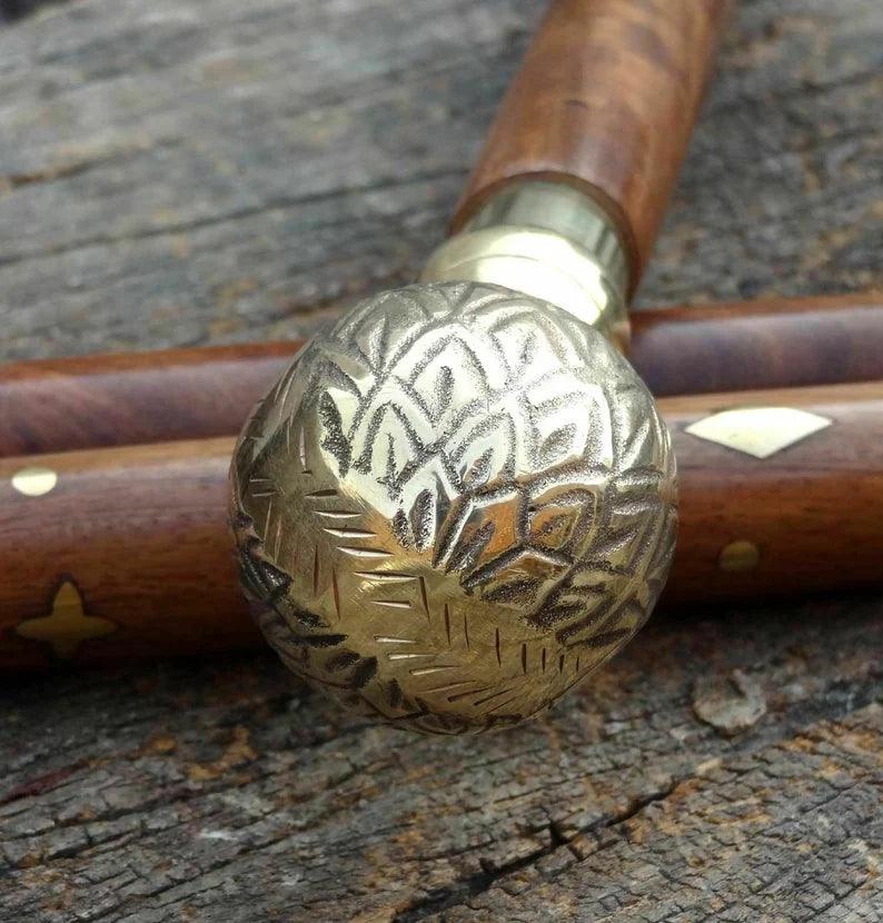 Victorian Apple Puma Brass Handle Walking Stick - collectiblegiftitems