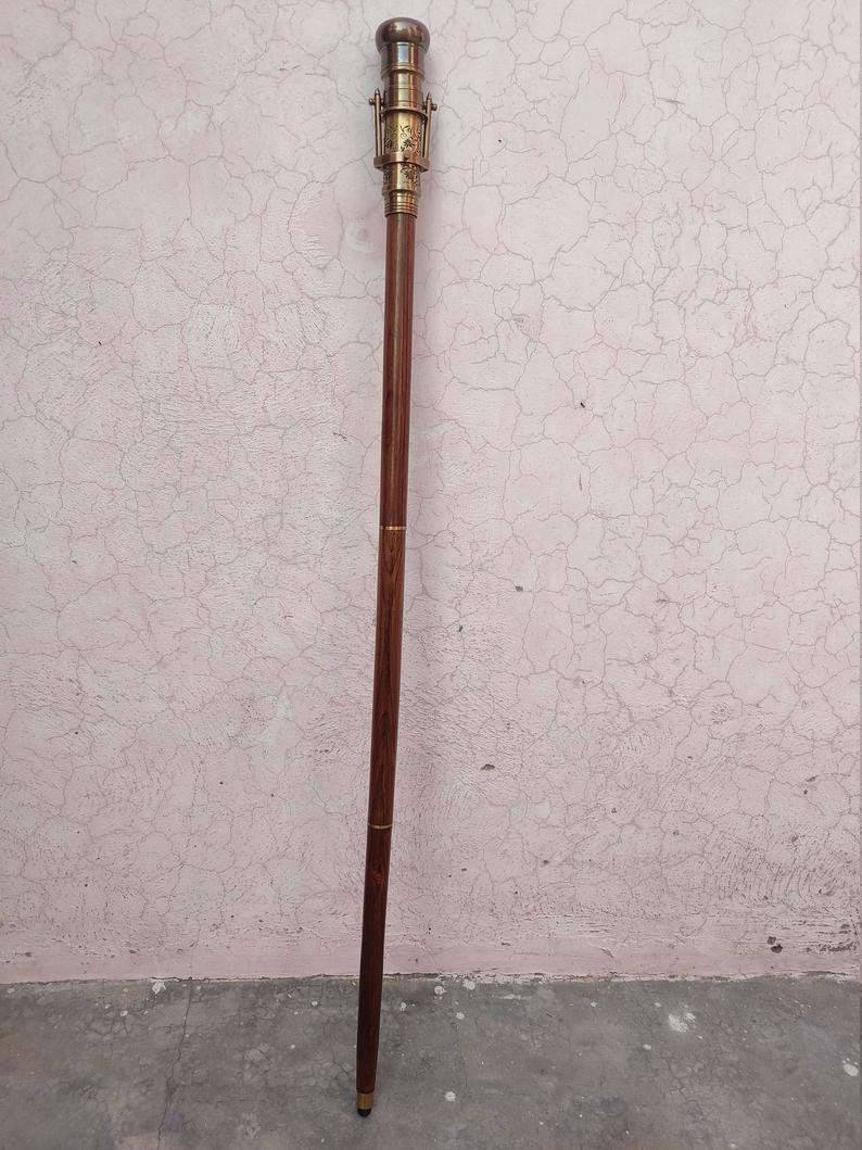 Victorian Telescope Compass On Top Spyglass Handle Walking Stick - collectiblegiftitems