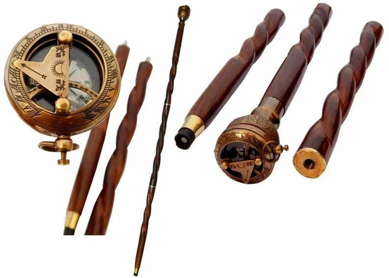 Compass Push button Sundial Handle Home Décor Walking Stick-canes Victorian - collectiblegiftitems