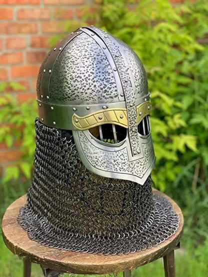 Medieval Armor Viking Helmet Steel Aching Chain Mail Helmet - collectiblegiftitems