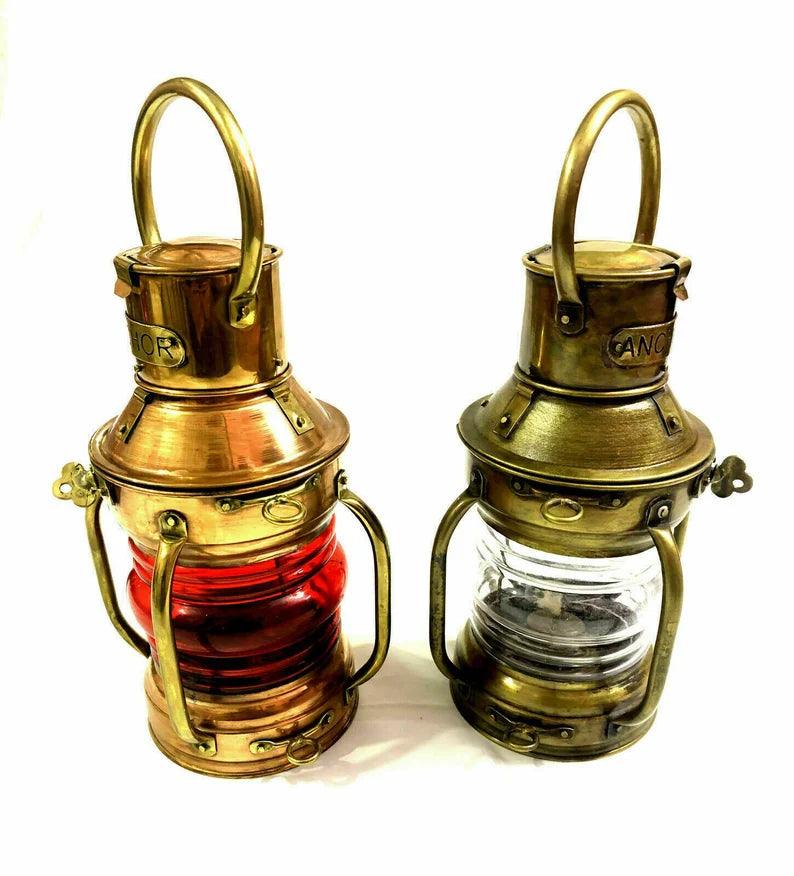 Set of 2 Antique Anchor Oil Lamp, Nautical Maritime Ship Lantern, Home/Office Decor gift - collectiblegiftitems