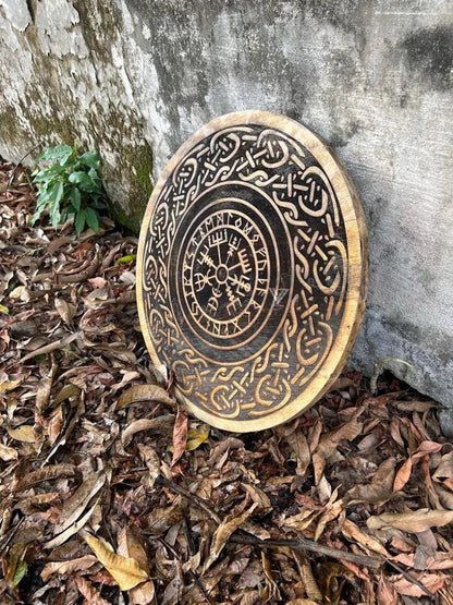 Viking Round Carving Shield, 24 Inch Knight Battle Medieval Warrior Ship Armor Wooden Shield Best Wall Décor Gifts - collectiblegiftitems