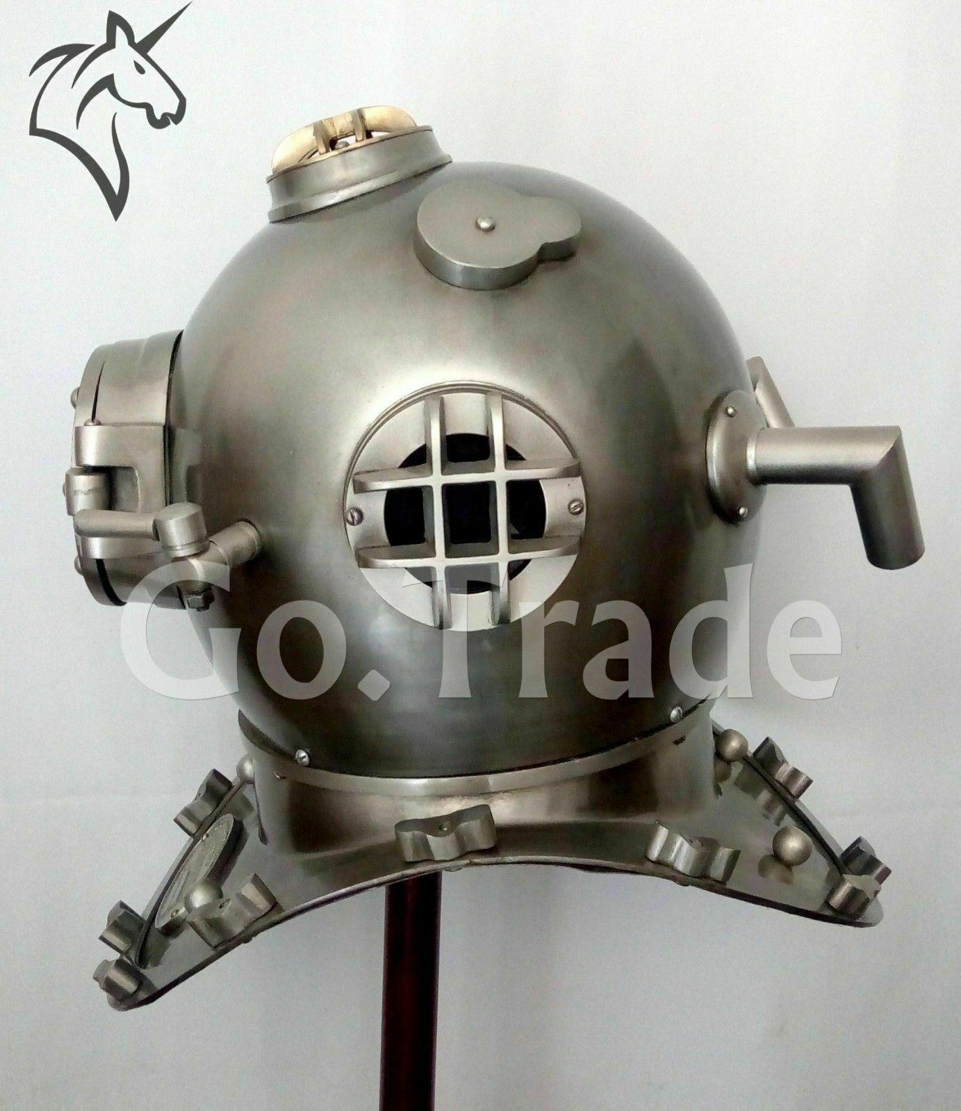 Diving Helmet Antique Silver Boston US Navy Mark V Deep Sea Marine Divers Scuba - collectiblegiftitems