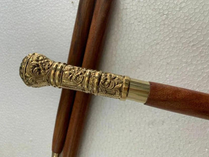 Long Antique Brass Handle Imperial Style Walking Stick - collectiblegiftitems