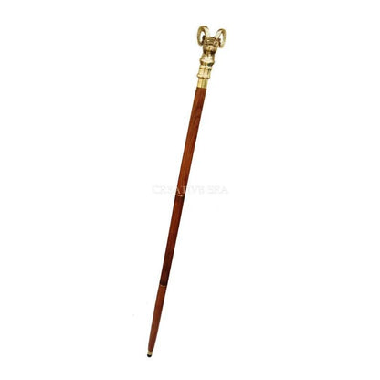 Mountain Goat Brass Handle Brown Wooden Walking Stick - collectiblegiftitems