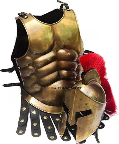 Medieval Armor Spartan Muscle Armor Breastplate 300 Movie Armor Helmet Red Plum Roman Warriors Costume - collectiblegiftitems