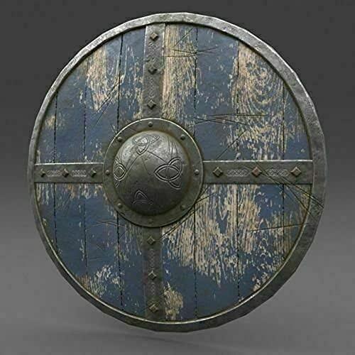 Viking Shield | Brown & Blue Medieval LARP & Battle-Ready Round Wooden Shield - collectiblegiftitems