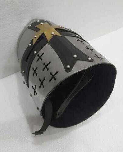 Medieval Knight Armor Crusader Templar Helmet Brass Helm Mason's gift Cross LARP - collectiblegiftitems