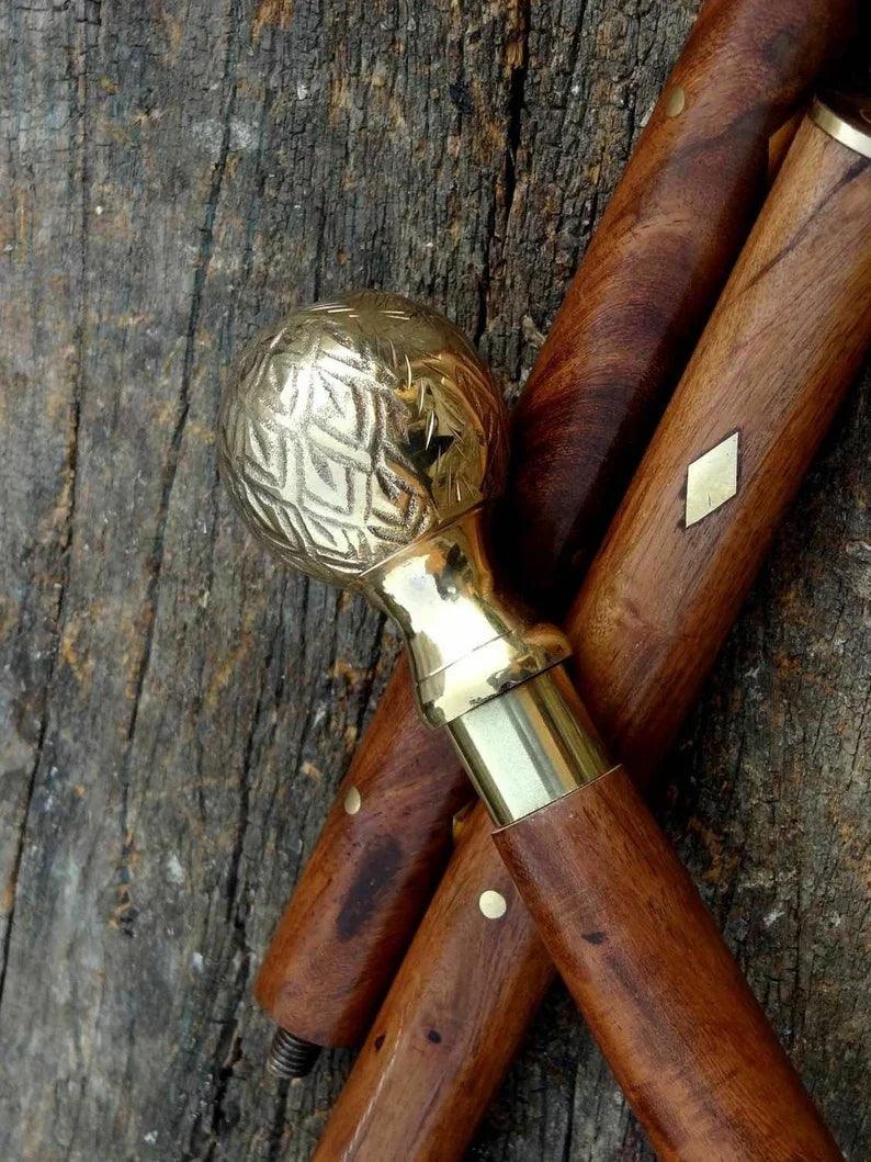 Victorian Apple Puma Brass Handle Walking Stick - collectiblegiftitems