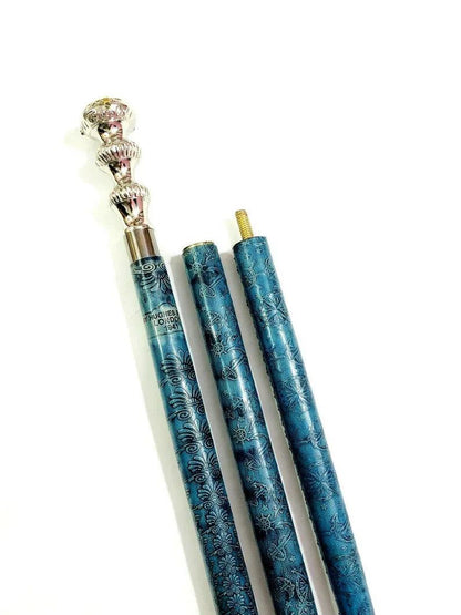 Brass blue leather finish wooden walking stick canes - collectiblegiftitems