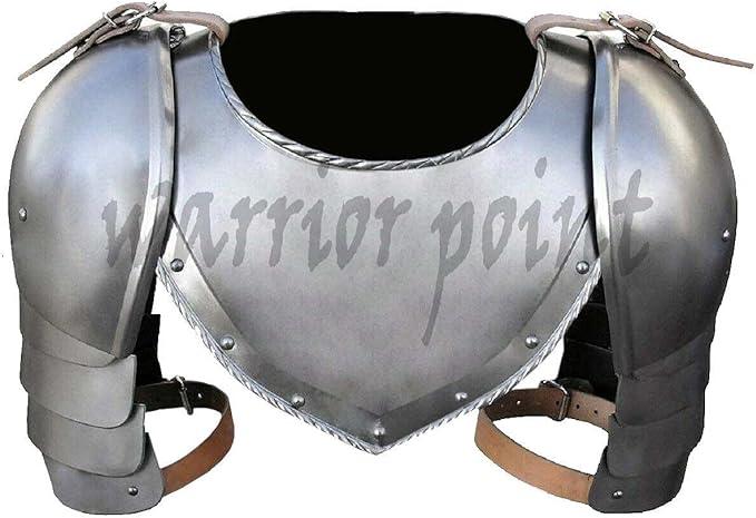 Medieval Iron Gorget Spaulders Arm Shoulder Set Viking Crusader Pauldrons Armor - collectiblegiftitems