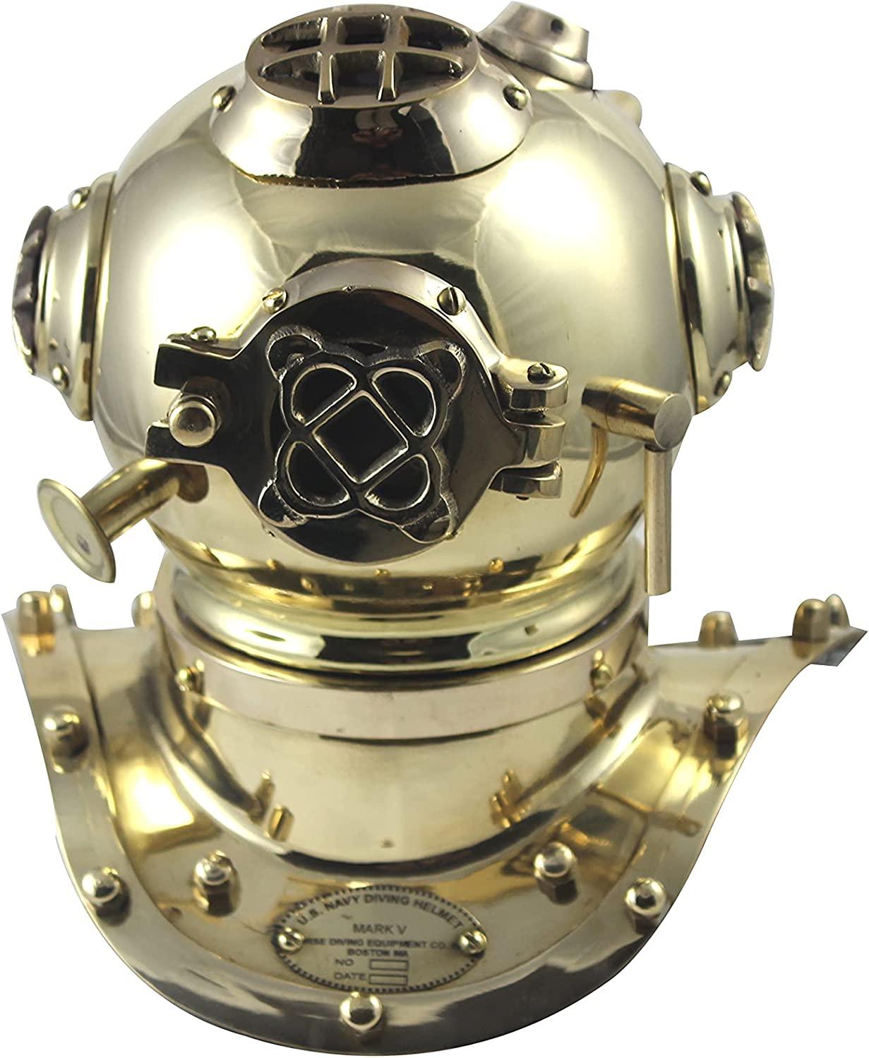 Antique Marine Mini Diving Helmet Replica Mark Us Navy Nautical Full Brass - collectiblegiftitems