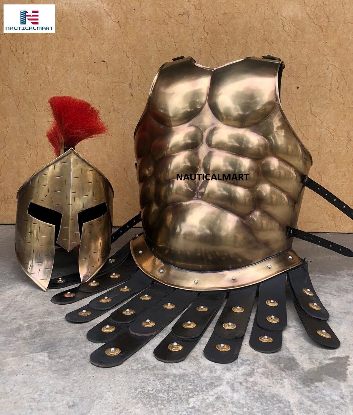 Medieval Armor Spartan Muscle Armor Breastplate 300 Movie Armor Helmet Red Plum Roman Warriors Costume - collectiblegiftitems