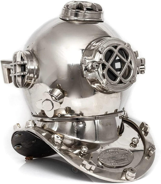 Silver Antique Vintage Diving Helmet Heavy Metal Divers Helmet Antique Scuba Sea Replica Us Navy Mark V - collectiblegiftitems