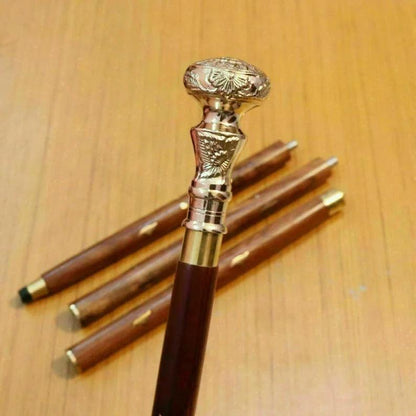 Brass Handle Antique Victorian Cane Wooden Walking Stick - collectiblegiftitems