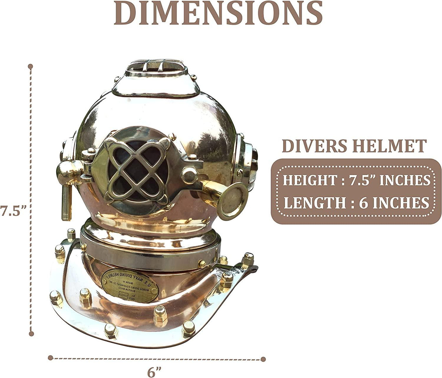 Antique Marine Mini Diving Helmet Replica Mark Us Navy Nautical Copper and Brass - collectiblegiftitems