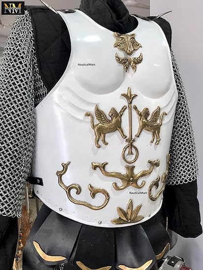 Medieval Roman Cuirass Greek Muscle Armor White LARP Knight Armor Halloween Costume - collectiblegiftitems