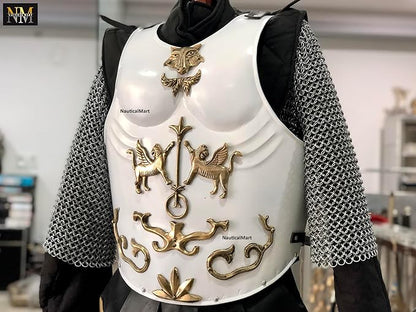 Medieval Roman Cuirass Greek Muscle Armor White LARP Knight Armor Halloween Costume - collectiblegiftitems