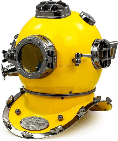 US Navy Mark V Scuba Diving Nautical Helmet Maritime Ship's Decorative Yellow Cobalt Premium Snorkeling Helmets (18 Inches, Yellow Cobalt) - collectiblegiftitems