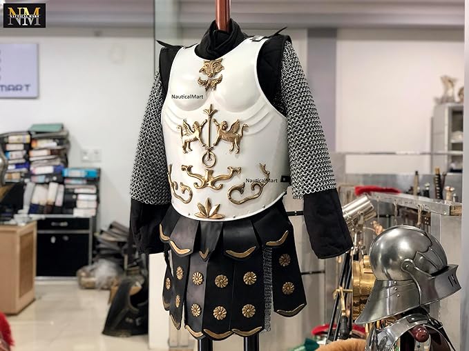 Medieval Roman Cuirass Greek Muscle Armor White LARP Knight Armor Halloween Costume - collectiblegiftitems