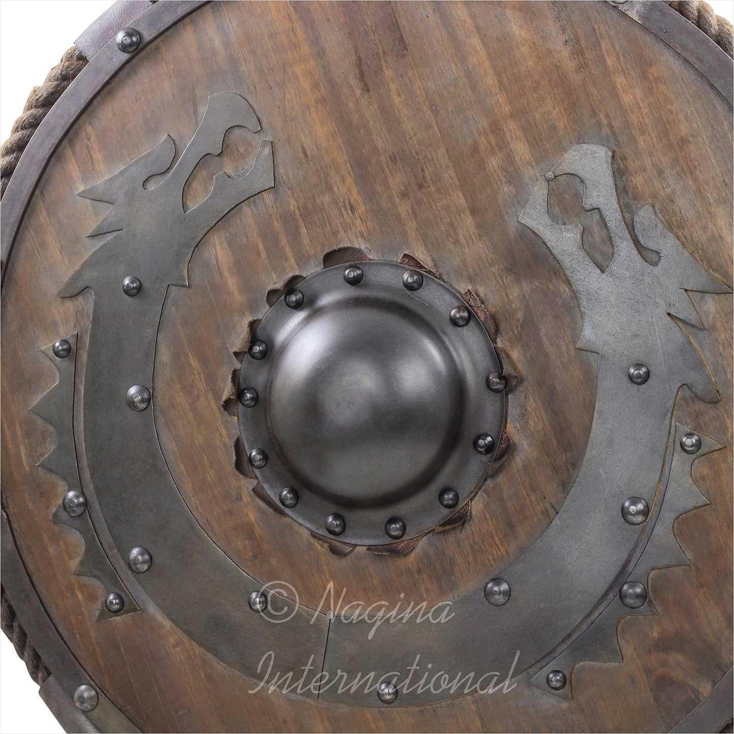 Mittelalterlicher hölzerner Wikinger-Rüstungsschild mit fliegendem Drachen, Antik-Finish, 24" 