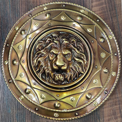 Medieval Warrior Royal Lion Stamped Circular Shield Face, 22 - collectiblegiftitems