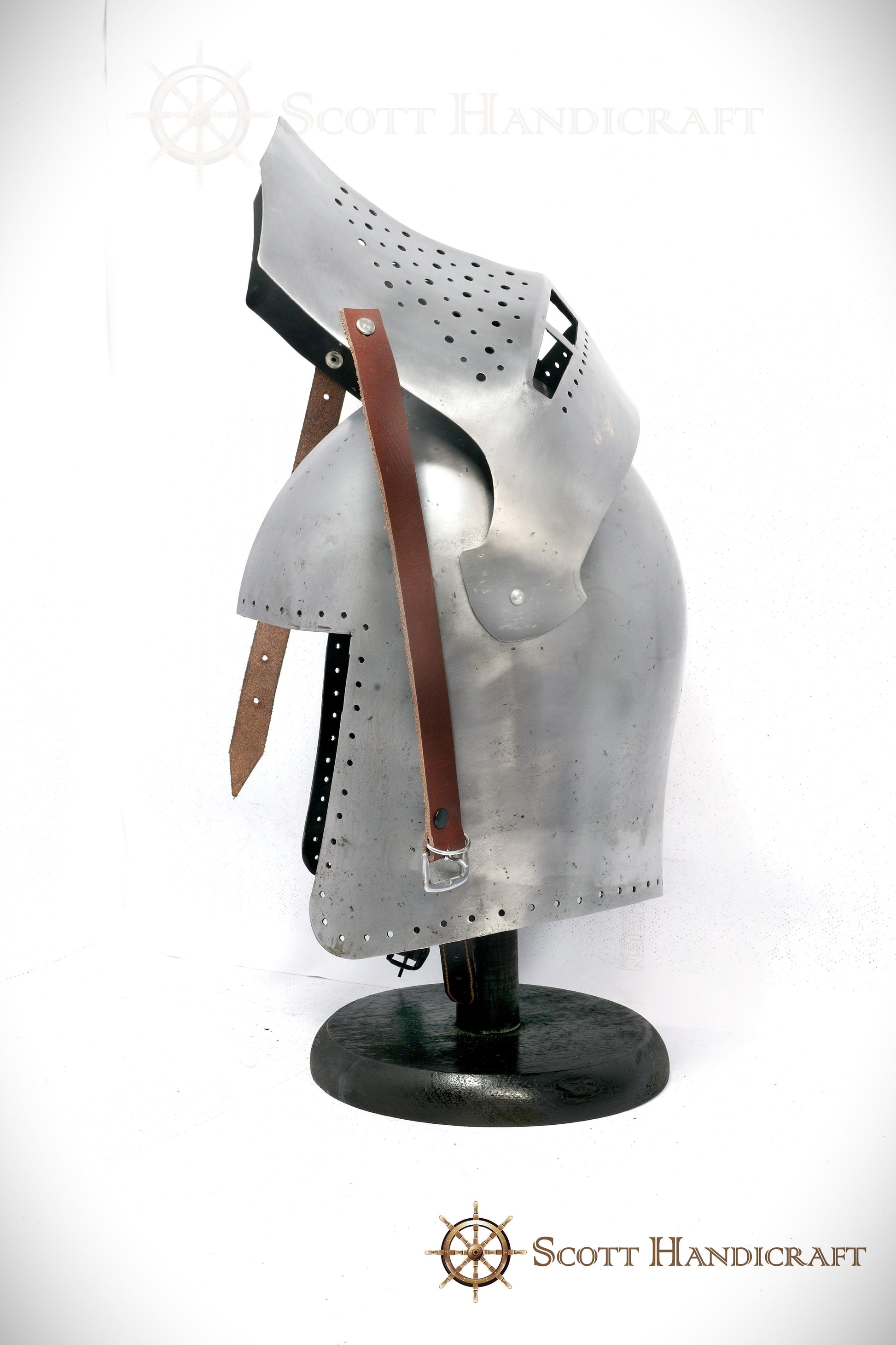 Spoleto Bascinet Helmet, with Flat Face Visor by Scott Handicrafts - collectiblegiftitems