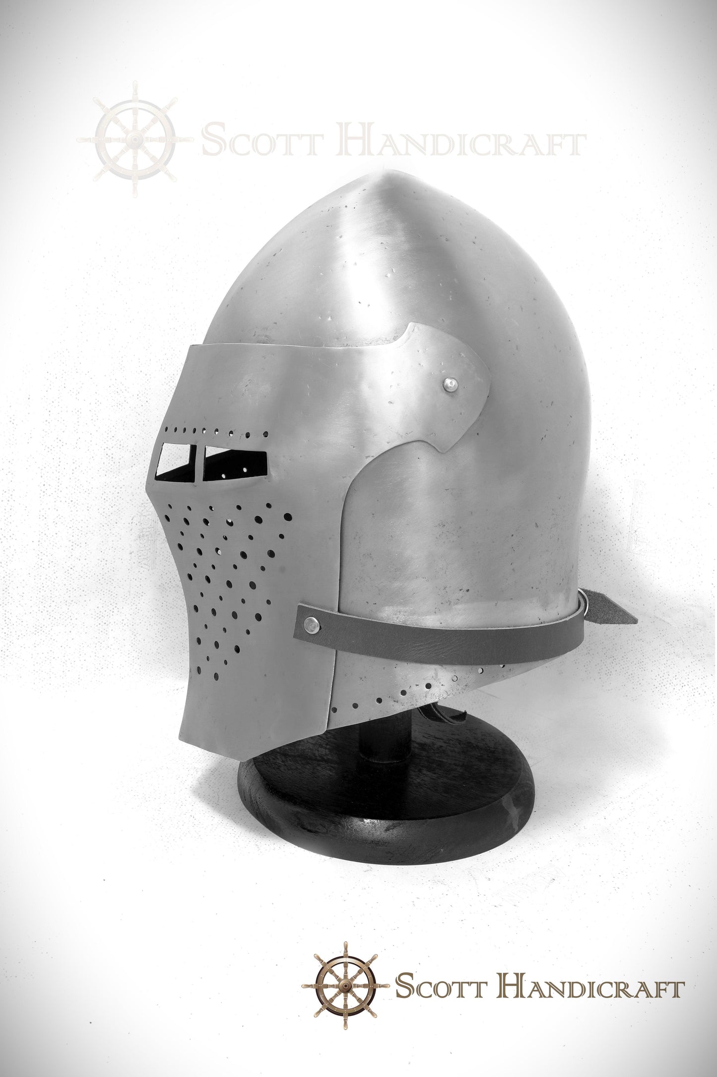 Spoleto Bascinet Helmet, with Flat Face Visor by Scott Handicrafts - collectiblegiftitems