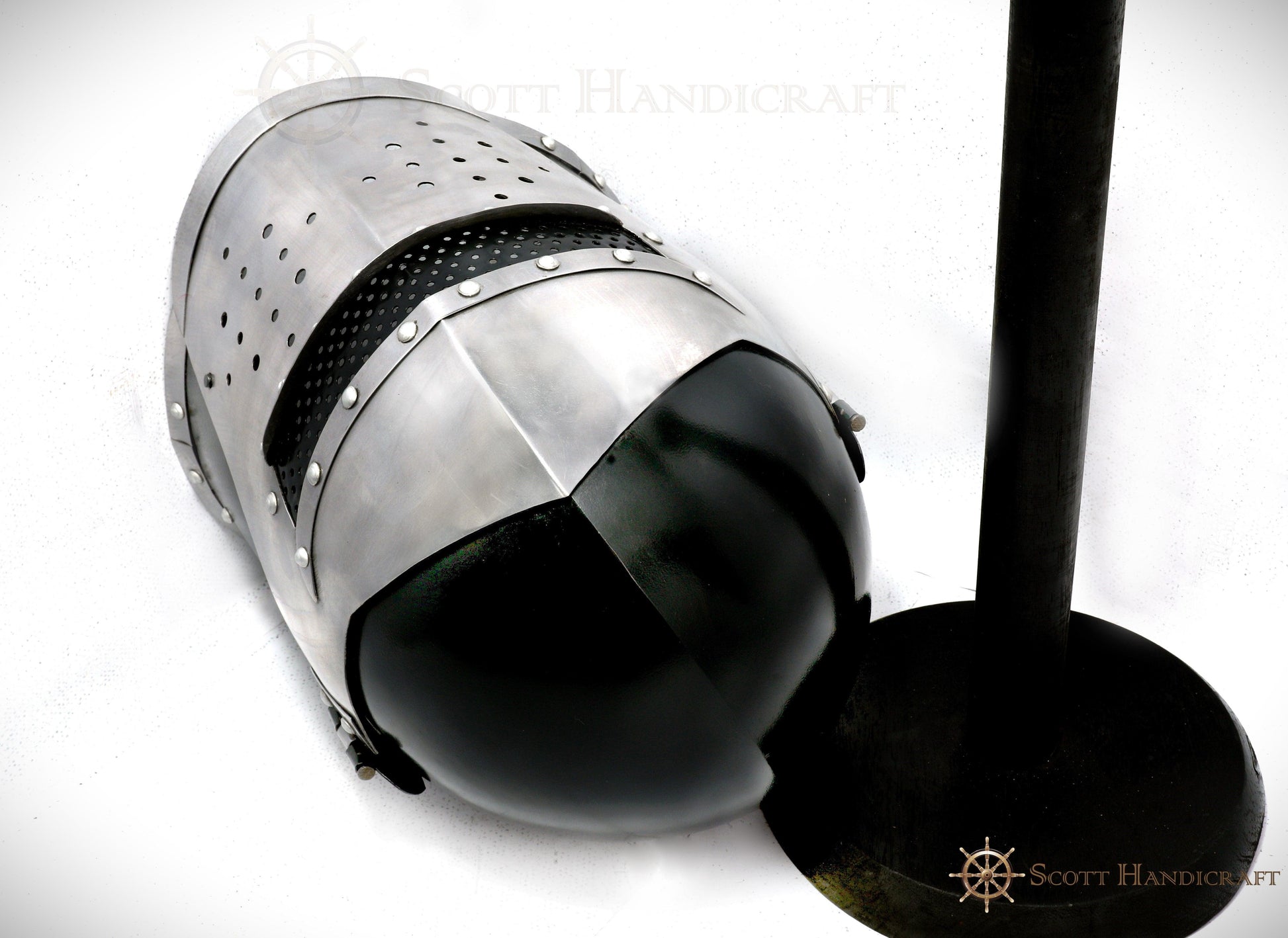 Barbuta Visored Medieval Knights Templar Crusader Helmet (Black) by Scott Handicrafts - collectiblegiftitems