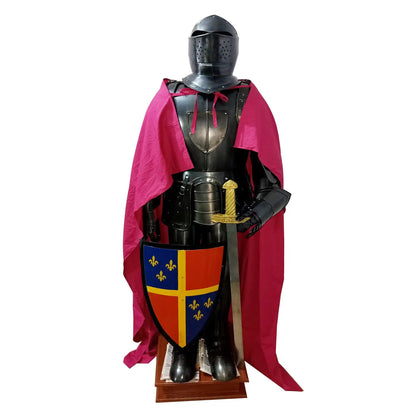 Black Knight Medieval Armor Suit with Sword Shield and Cloak - collectiblegiftitems