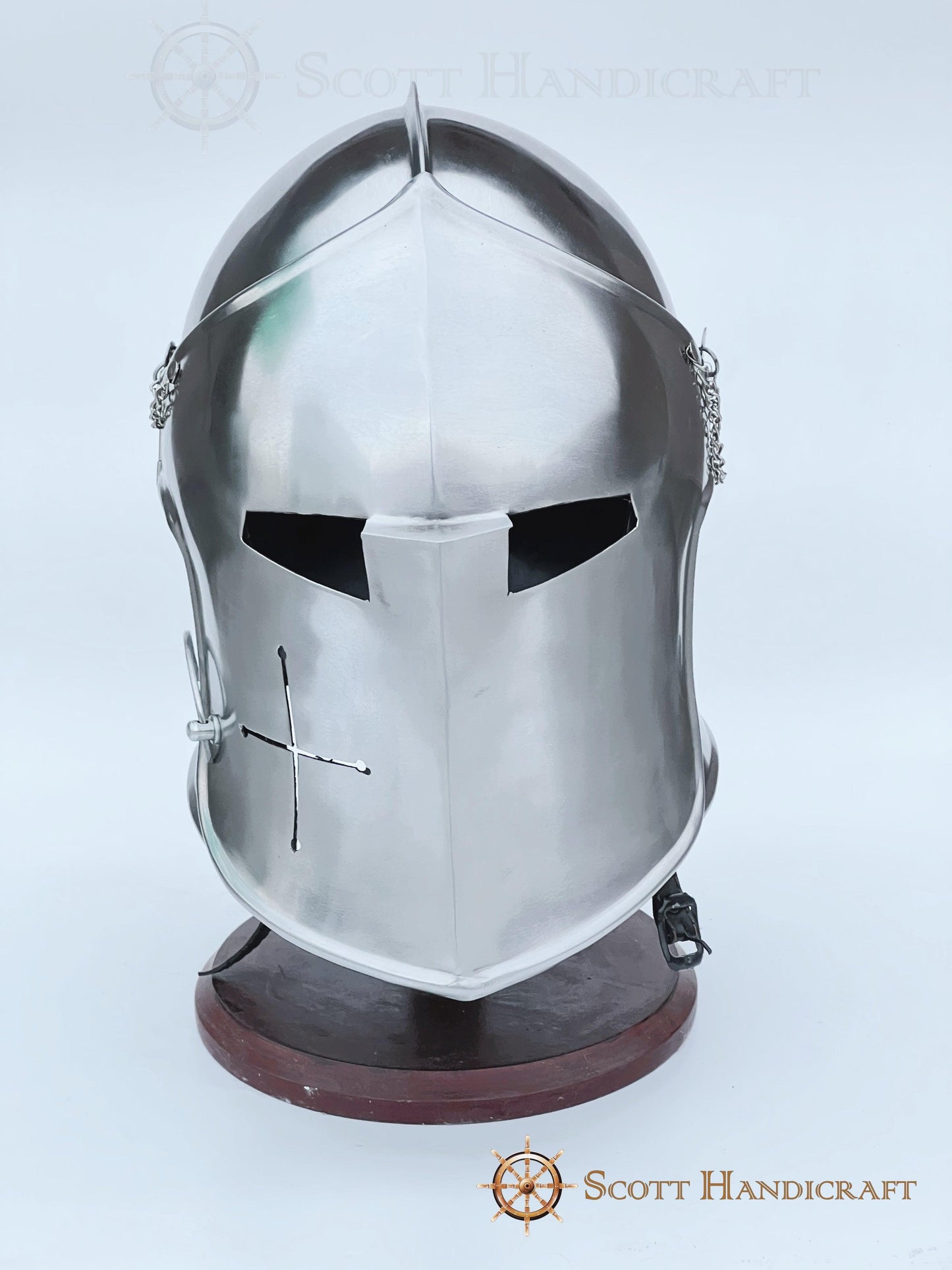 Barbuta Helmet Knights Templar Crusader Helmet (Steel) - Free Wooden Stand - collectiblegiftitems