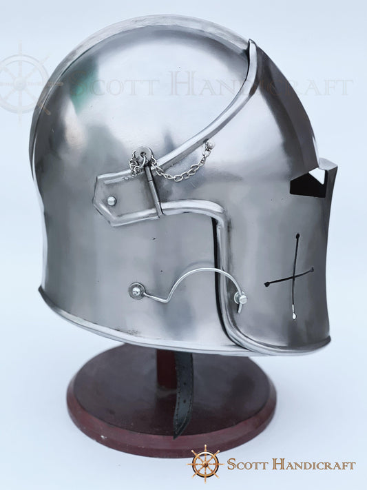 Barbuta Helmet Knights Templar Crusader Helmet (Steel) - Free Wooden Stand - collectiblegiftitems