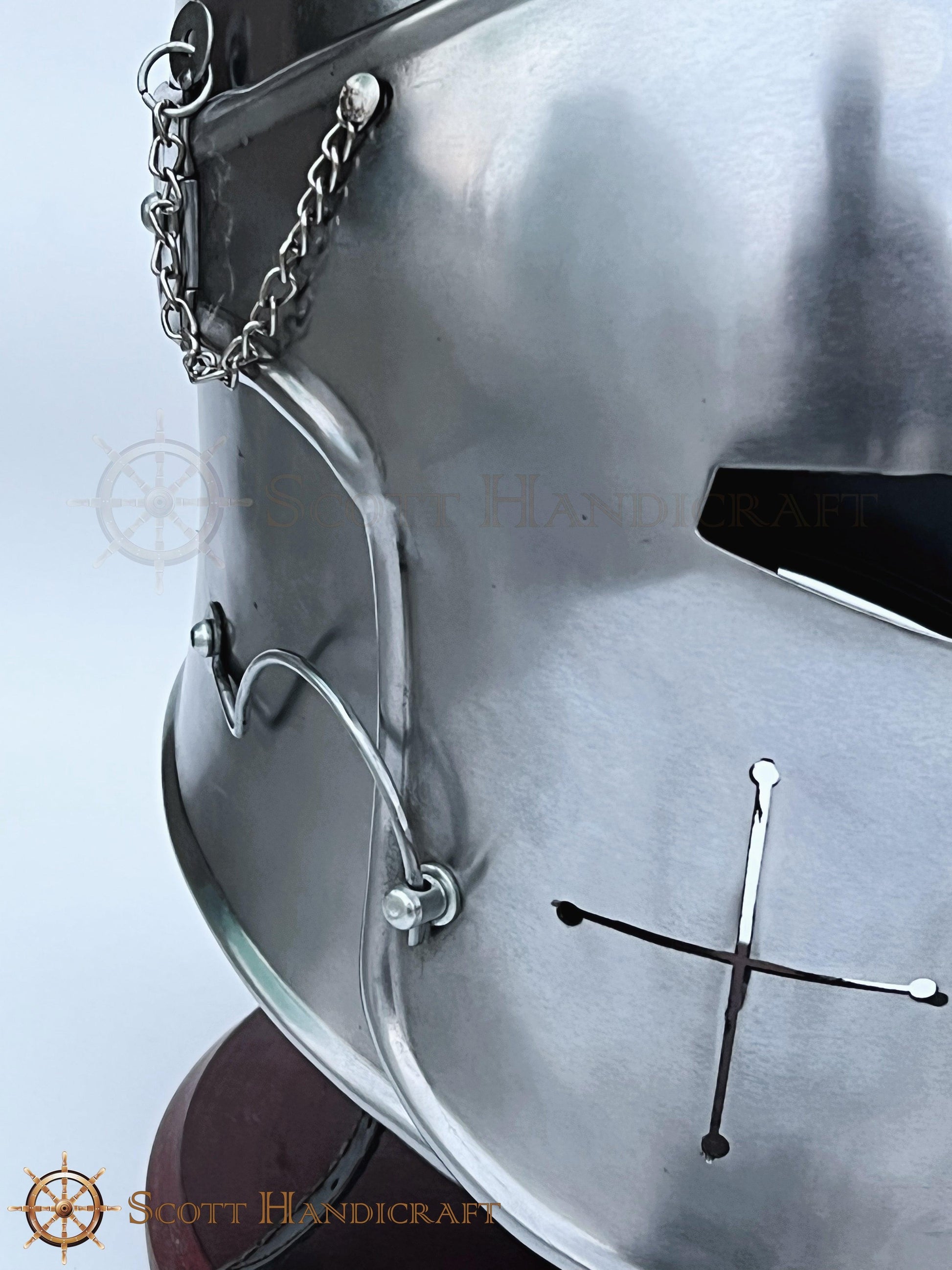 Barbuta Helmet Knights Templar Crusader Helmet (Steel) - Free Wooden Stand - collectiblegiftitems