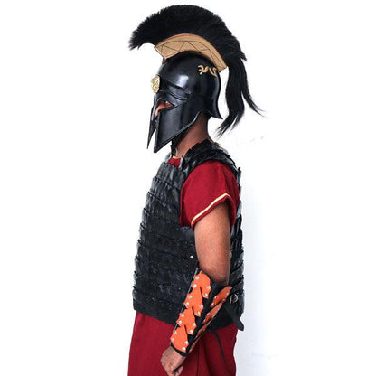 Leather Armor Suit with Greek Metal Helmet LFBA010 - collectiblegiftitems