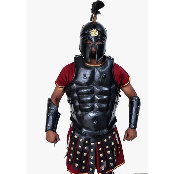 Full Body Roman Skirted Leather Armor Suit with Greek Metal Helmet LFBA07 - collectiblegiftitems