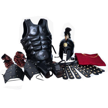 Full Body Roman Skirted Leather Armor Suit with Greek Metal Helmet LFBA07 - collectiblegiftitems